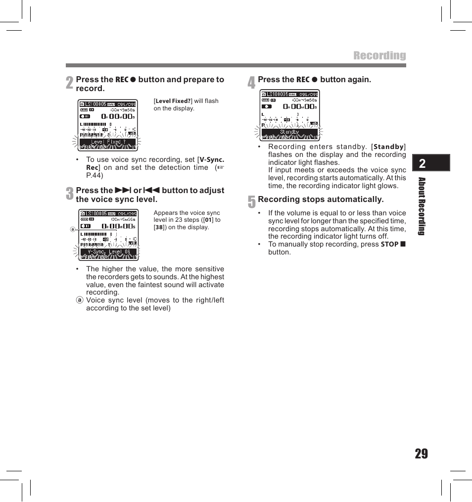 Recording | Olympus LS-10S User Manual | Page 29 / 260