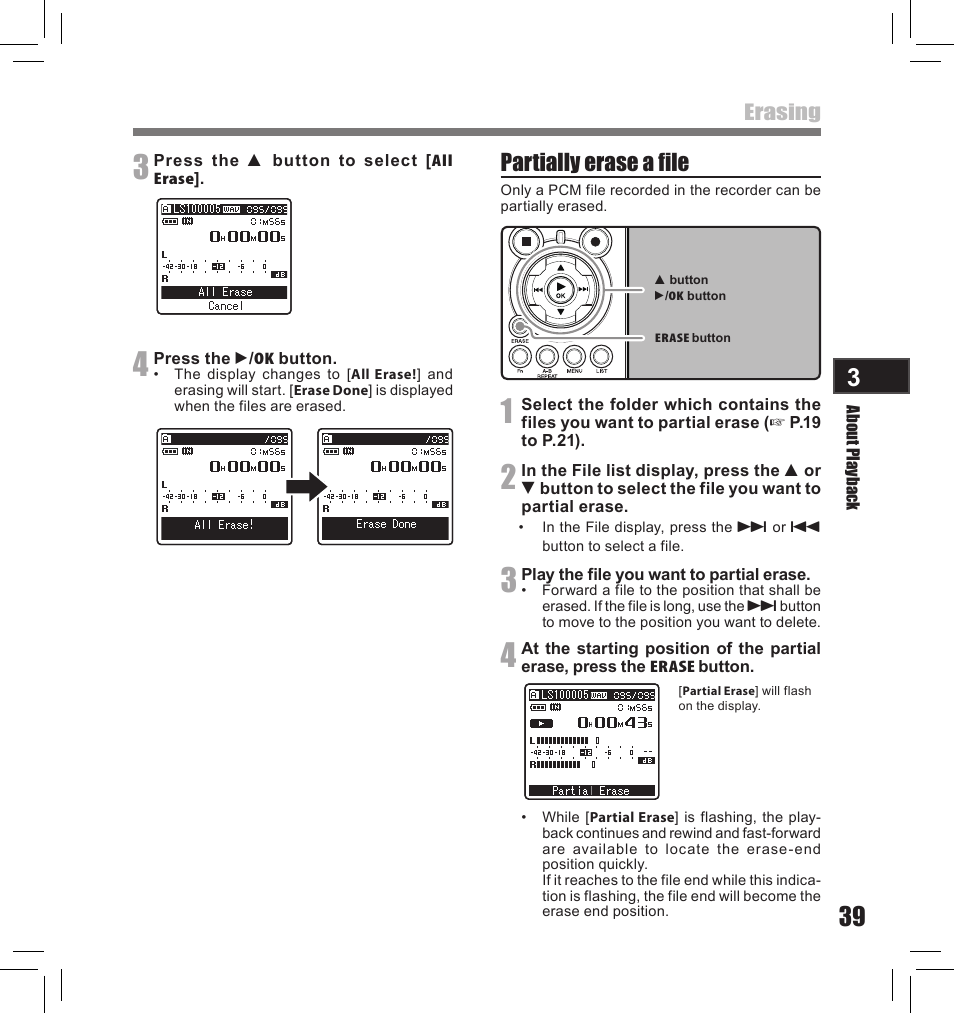 Partially erase a file | Olympus LS-10S User Manual | Page 39 / 260