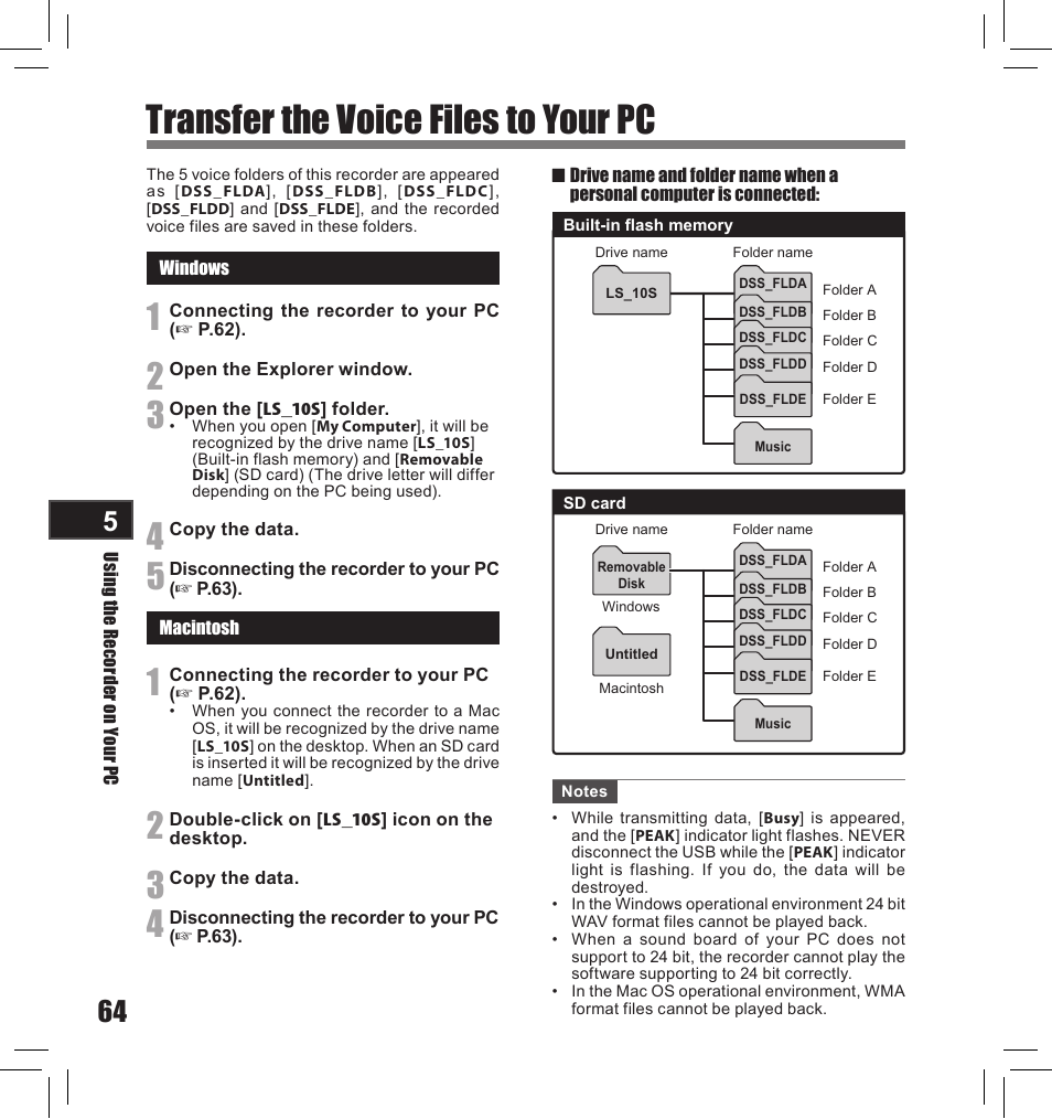 Transfer the voice files to your pc | Olympus LS-10S User Manual | Page 64 / 260