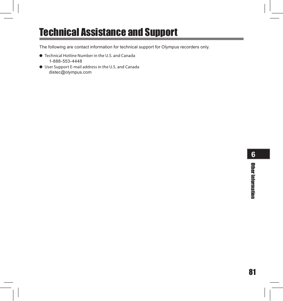 Technical assistance and support | Olympus LS-10S User Manual | Page 81 / 260