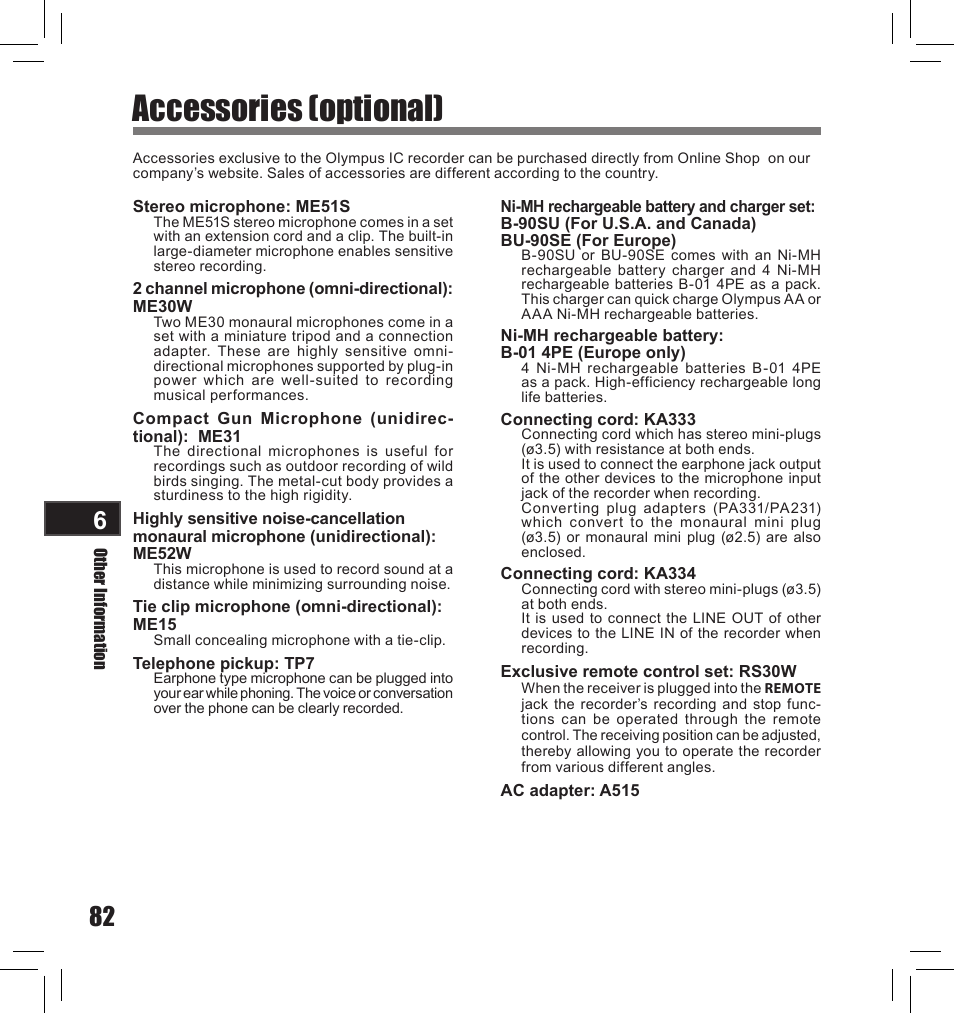 Accessories (optional) | Olympus LS-10S User Manual | Page 82 / 260