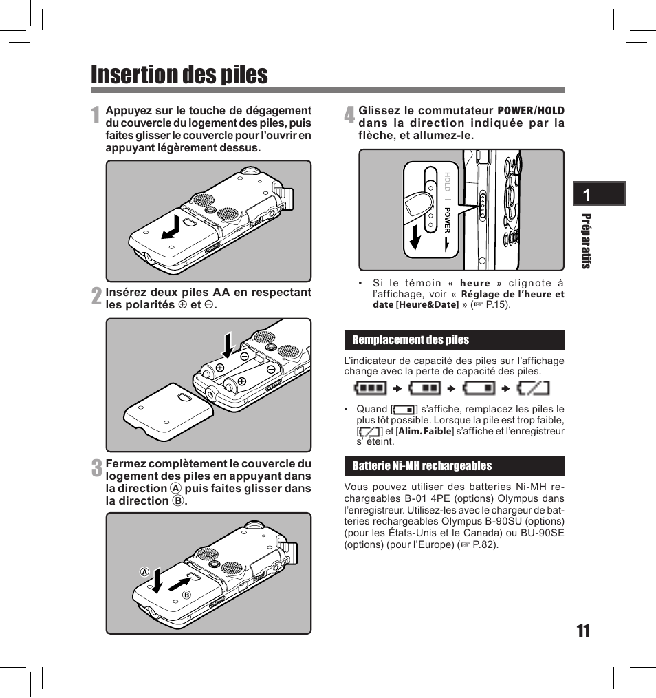 Insertion des piles | Olympus LS-10S User Manual | Page 97 / 260