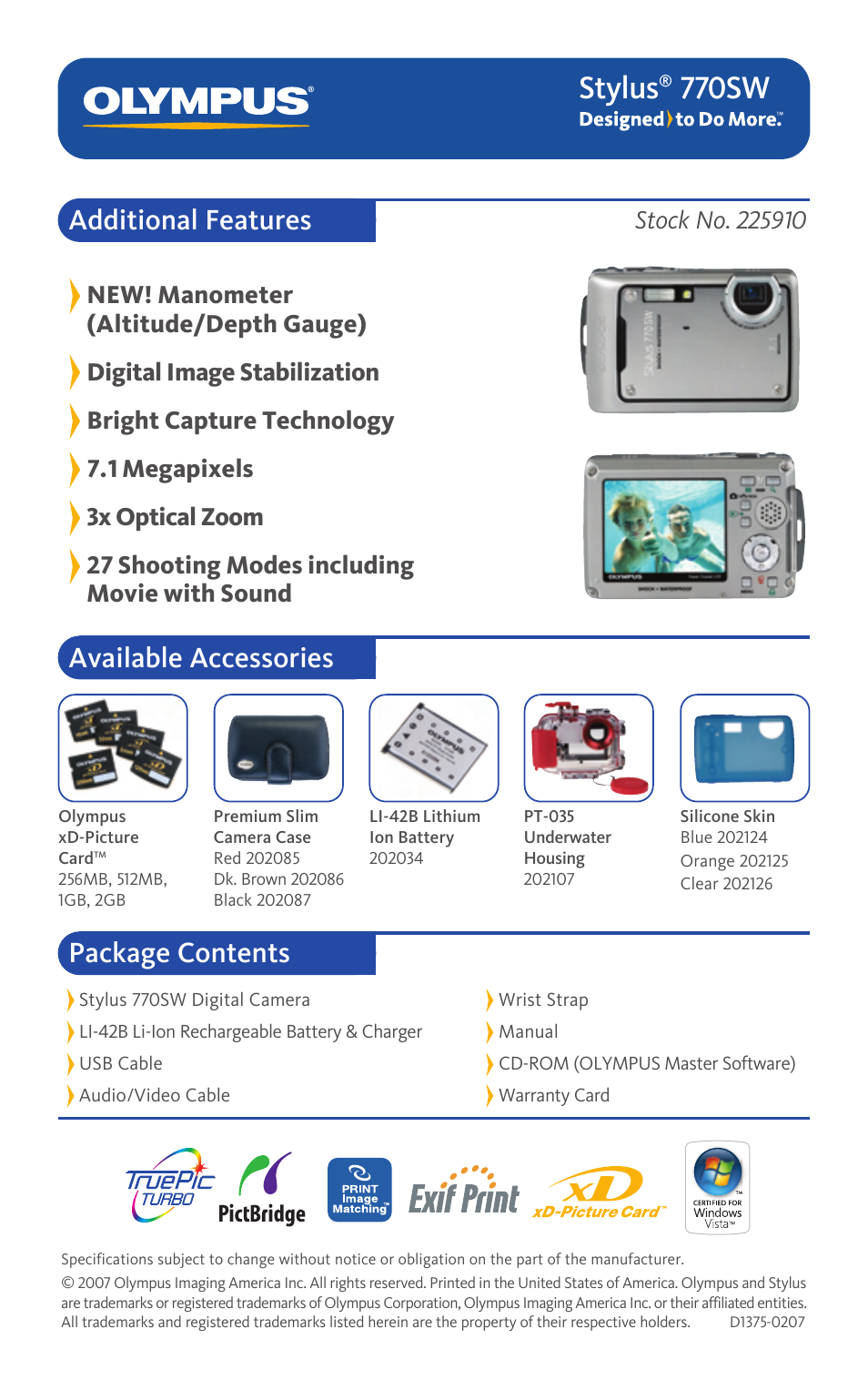 Stylus, 770sw | Olympus Stylus 770 SW User Manual | Page 2 / 2