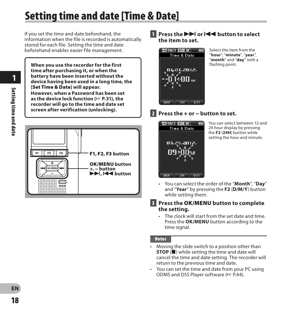 Setting time and date [time & date | Olympus DS-7000 User Manual | Page 18 / 56