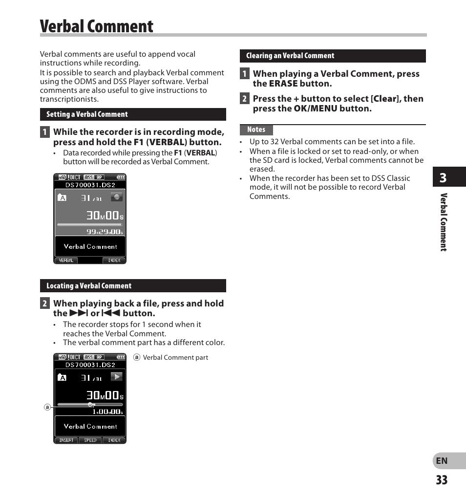 Verbal comment | Olympus DS-7000 User Manual | Page 33 / 56