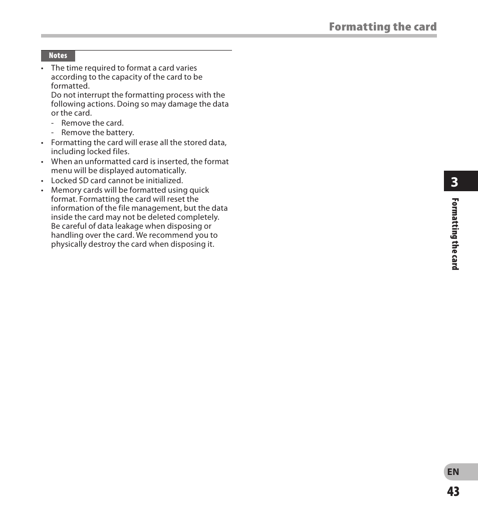 Formatting the card | Olympus DS-7000 User Manual | Page 43 / 56