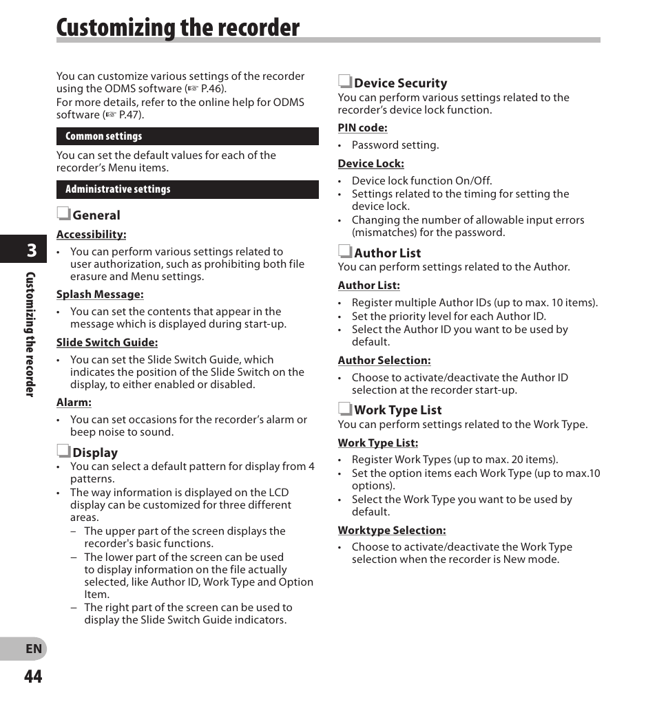 Customizing the recorder | Olympus DS-7000 User Manual | Page 44 / 56