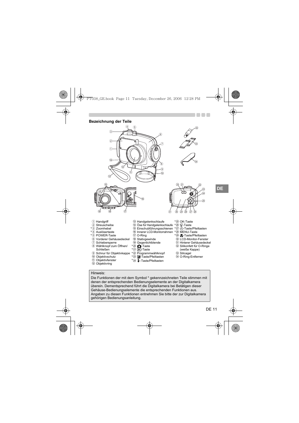 Bezeichnung der teile | Olympus PT-038 User Manual | Page 125 / 268