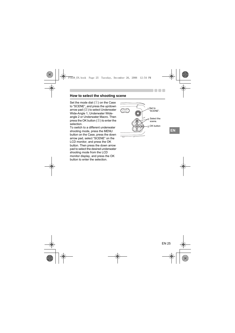 How to select the shooting scene | Olympus PT-038 User Manual | Page 63 / 268