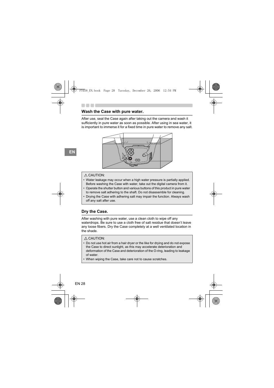 Wash the case with pure water, Dry the case | Olympus PT-038 User Manual | Page 66 / 268