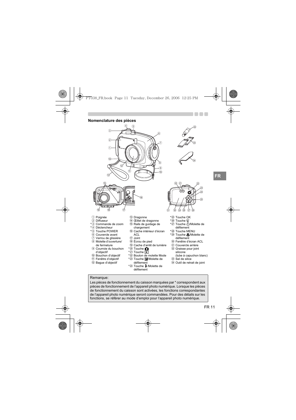 Nomenclature des pièces | Olympus PT-038 User Manual | Page 87 / 268