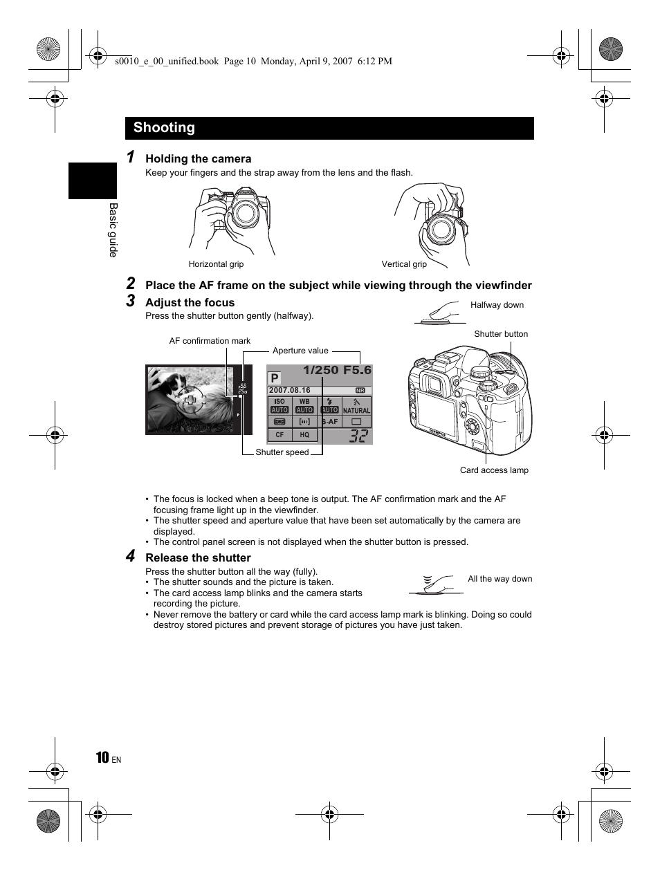 Shooting | Olympus EVOLT E-510 User Manual | Page 10 / 140
