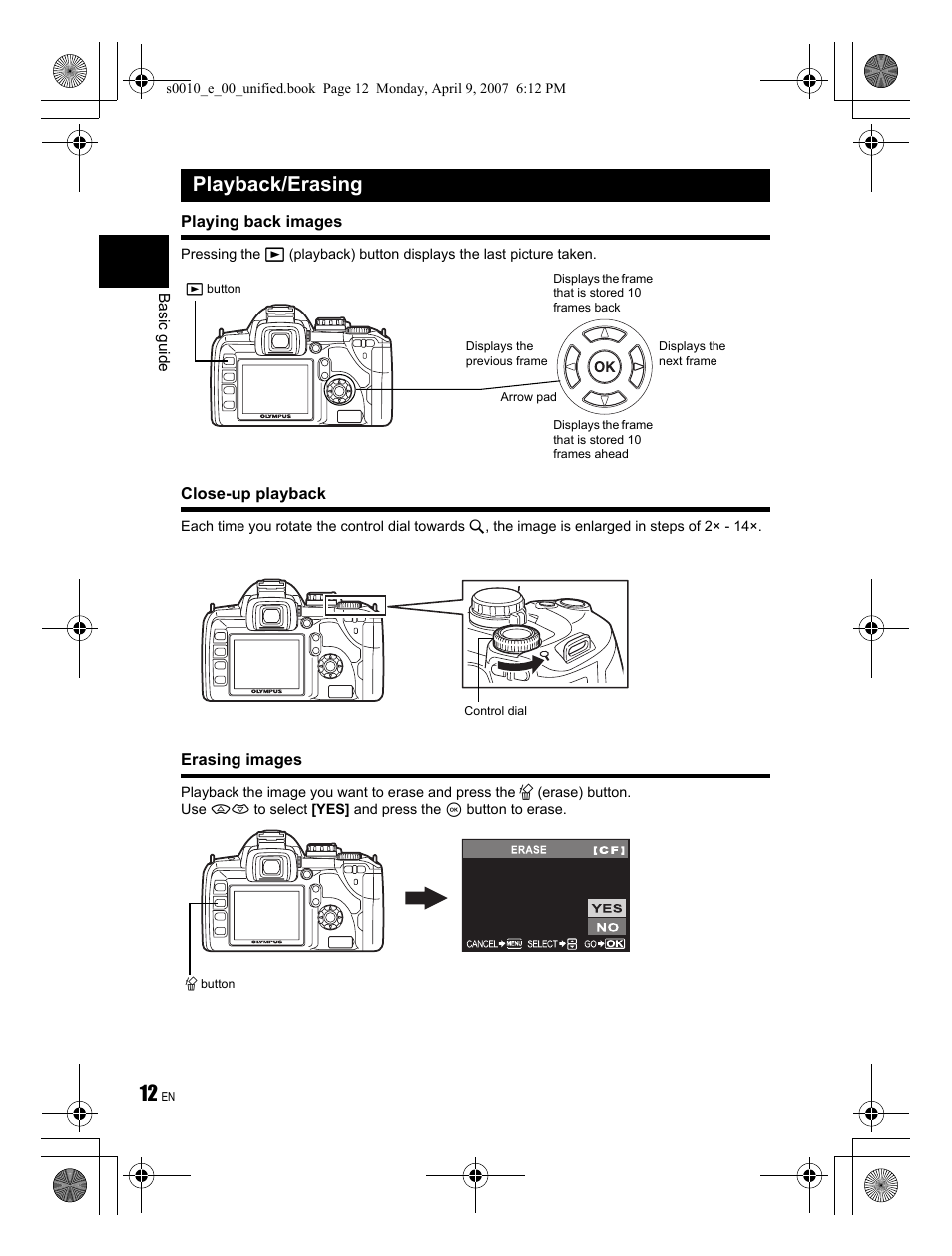 Playback/erasing | Olympus EVOLT E-510 User Manual | Page 12 / 140