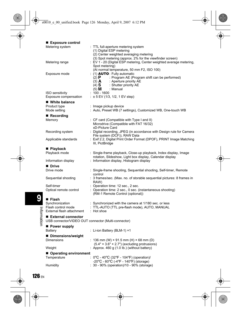 Olympus EVOLT E-510 User Manual | Page 126 / 140
