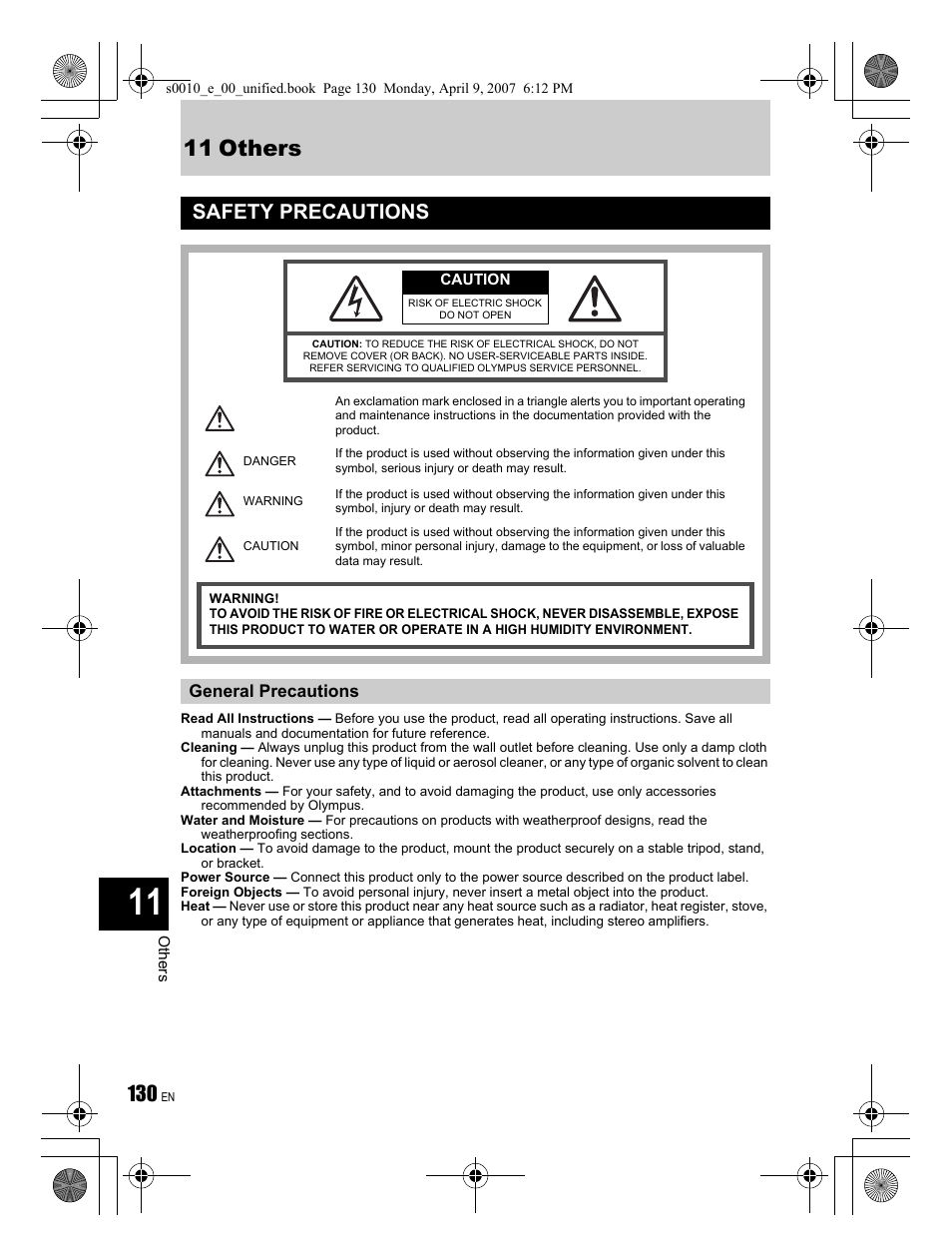 11 others, Safety precautions | Olympus EVOLT E-510 User Manual | Page 130 / 140