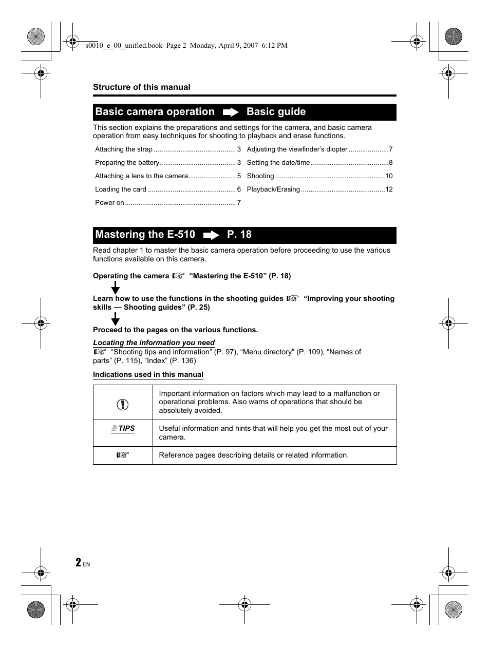 Basic camera operation basic guide | Olympus EVOLT E-510 User Manual | Page 2 / 140