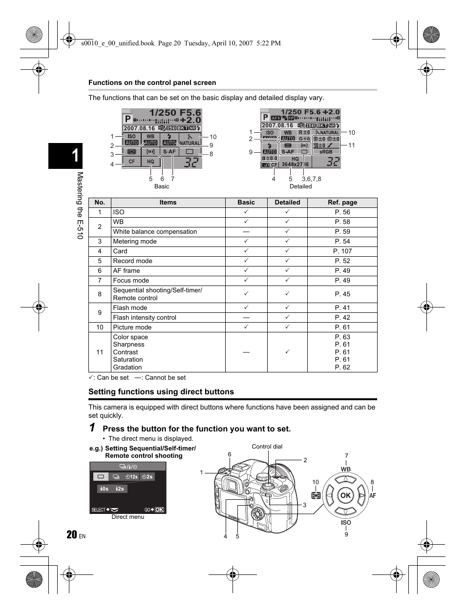 Olympus EVOLT E-510 User Manual | Page 20 / 140