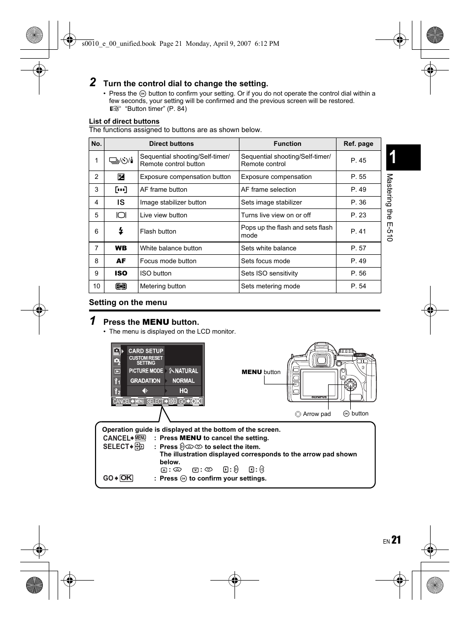 Olympus EVOLT E-510 User Manual | Page 21 / 140