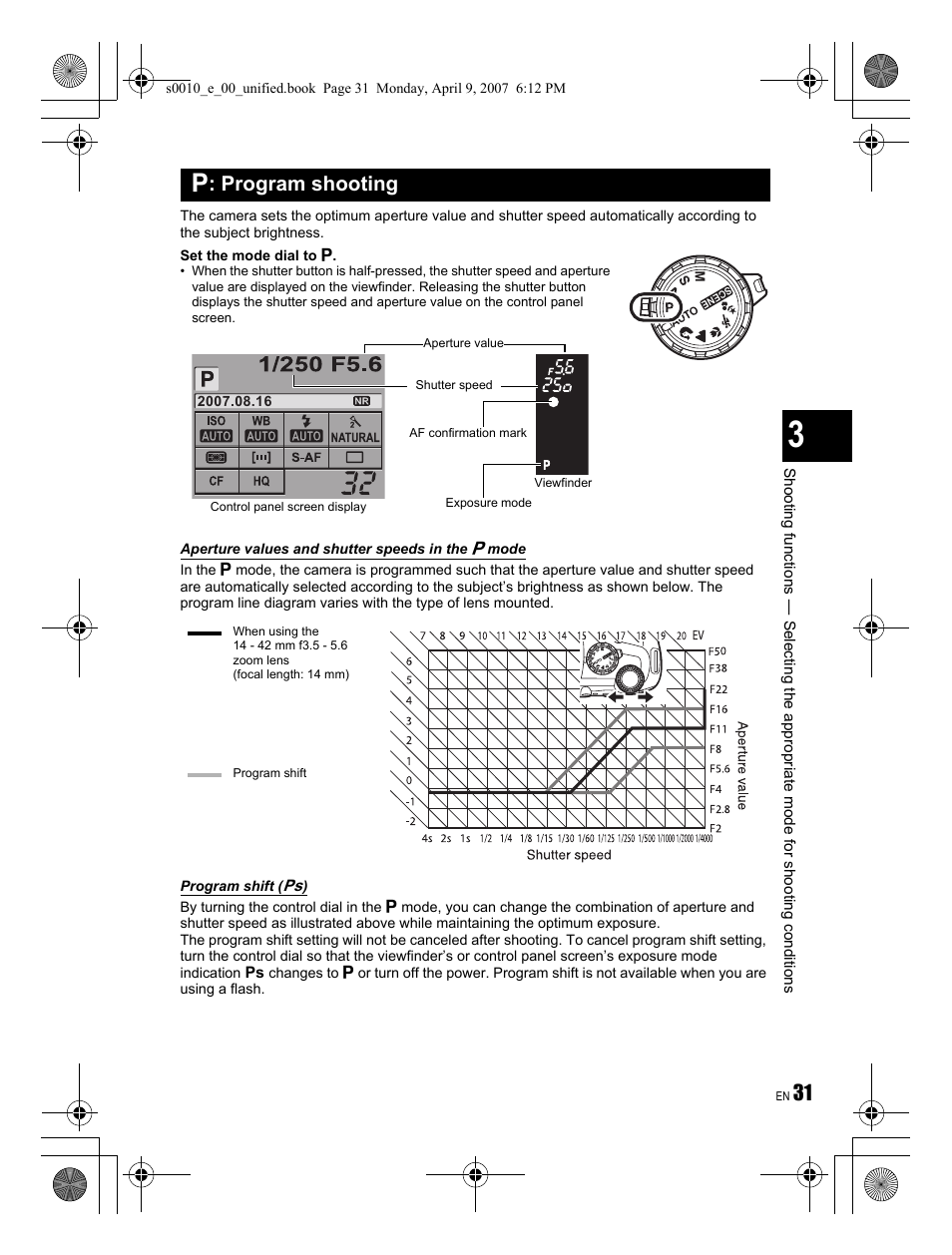 P : program shooting | Olympus EVOLT E-510 User Manual | Page 31 / 140