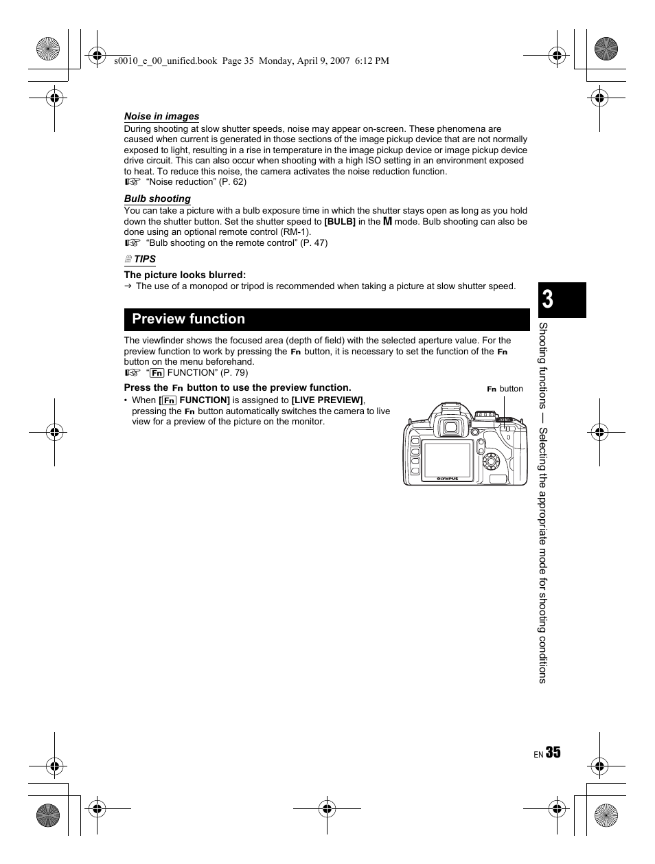 Preview function | Olympus EVOLT E-510 User Manual | Page 35 / 140