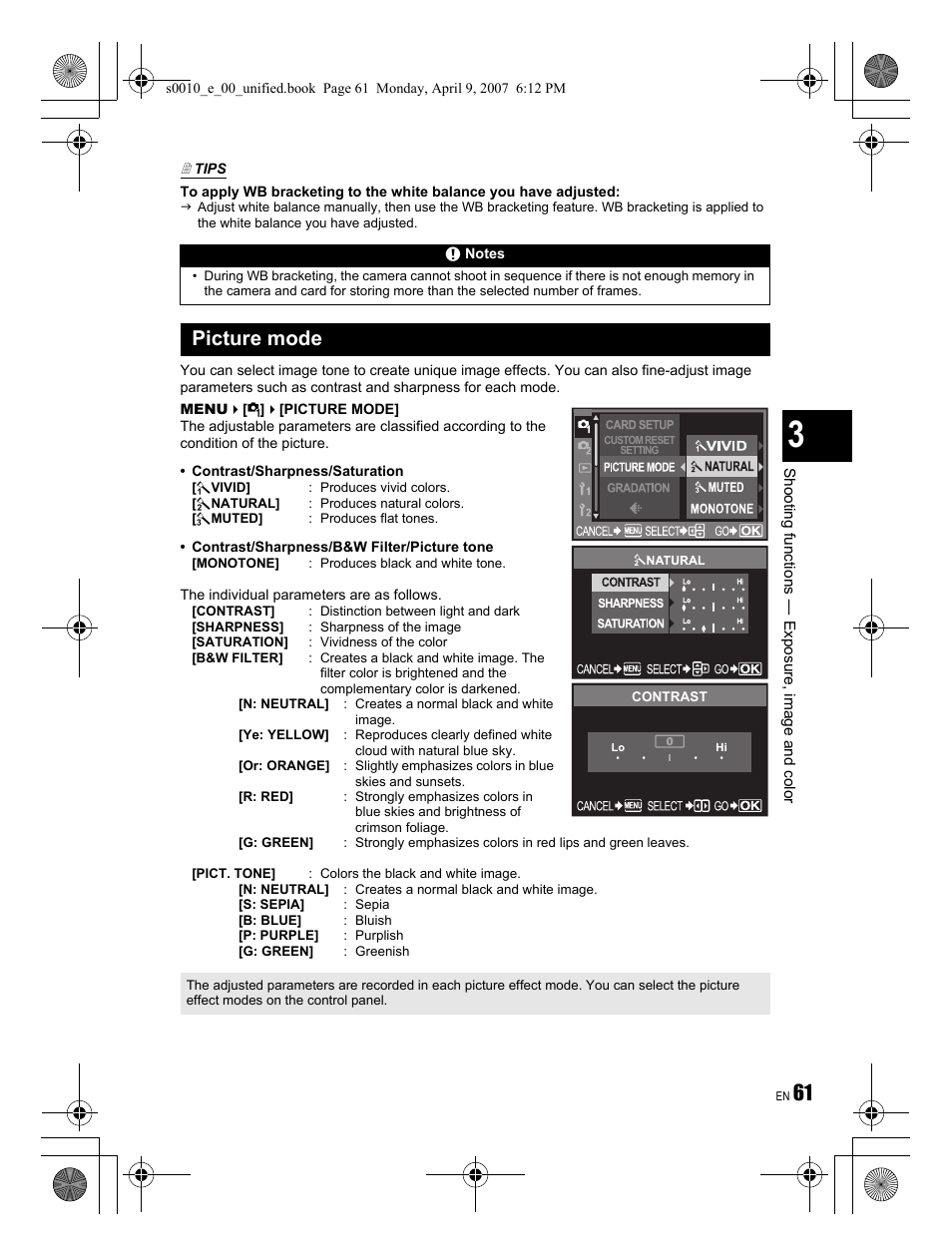Picture mode | Olympus EVOLT E-510 User Manual | Page 61 / 140