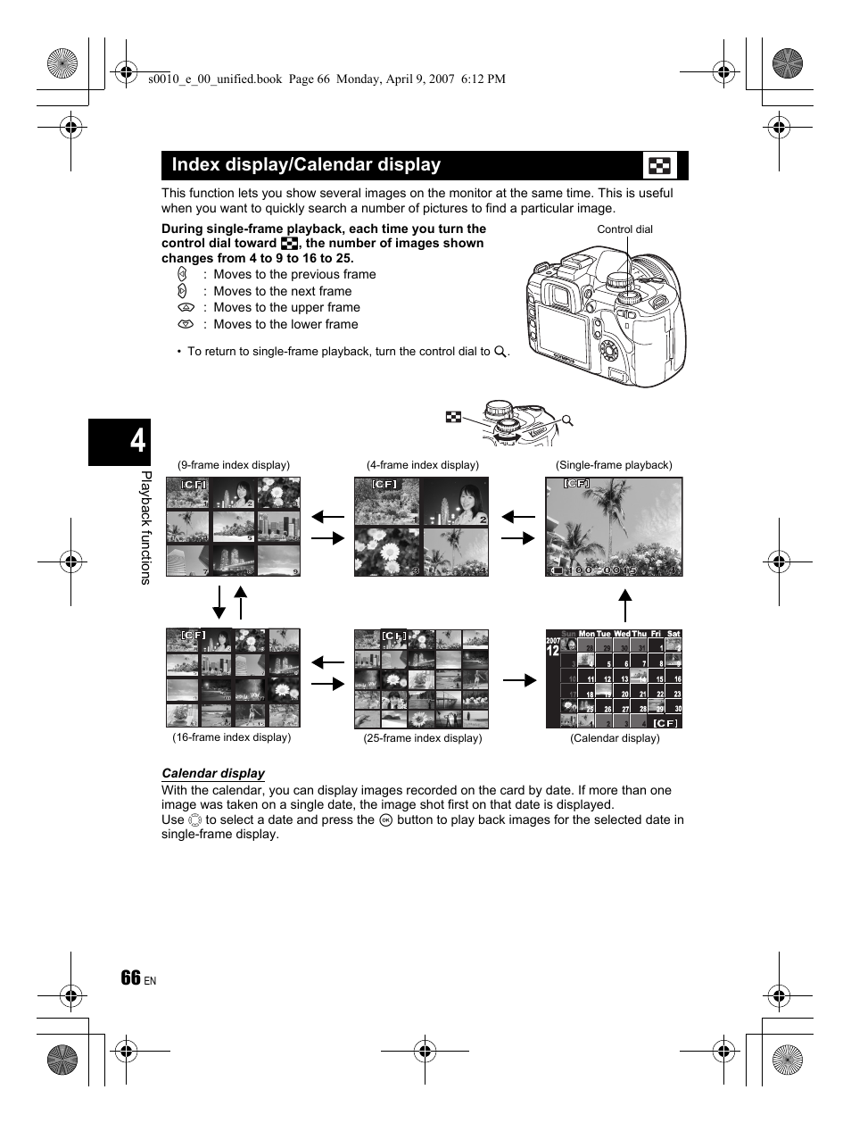 Index display/calendar display | Olympus EVOLT E-510 User Manual | Page 66 / 140