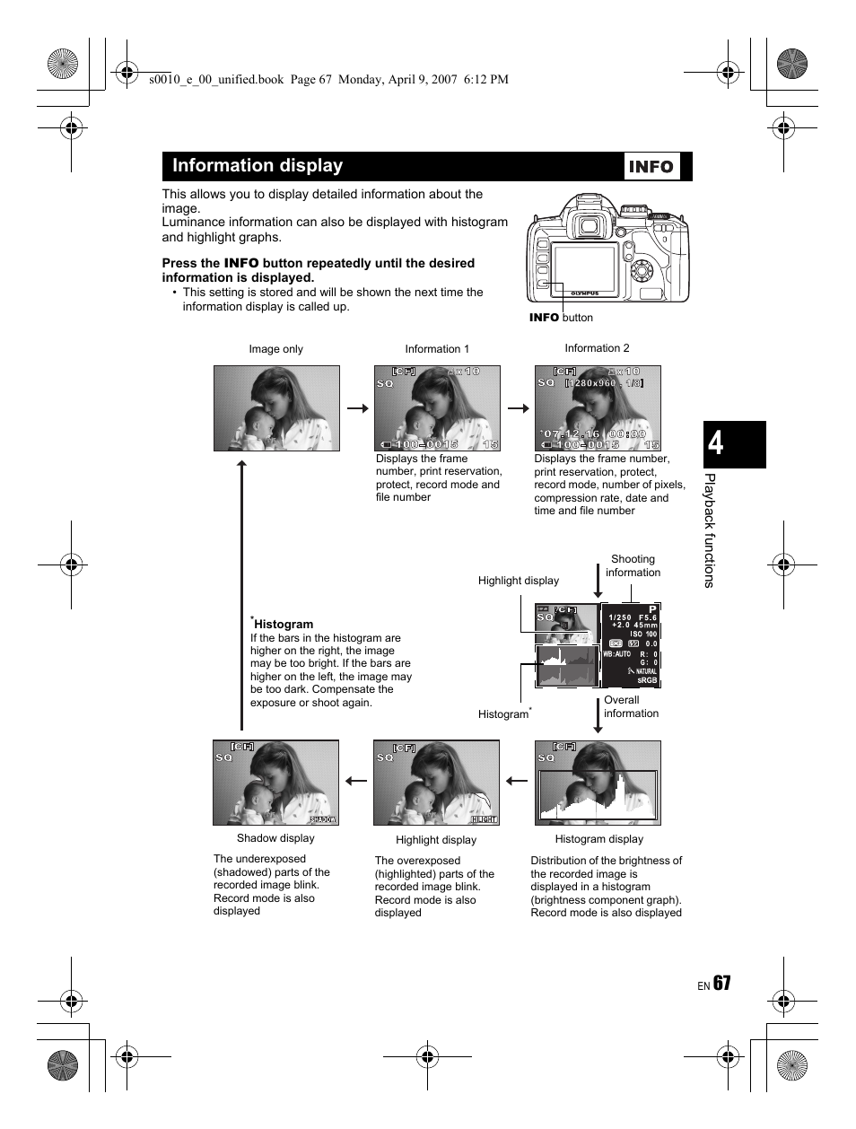 Information display | Olympus EVOLT E-510 User Manual | Page 67 / 140