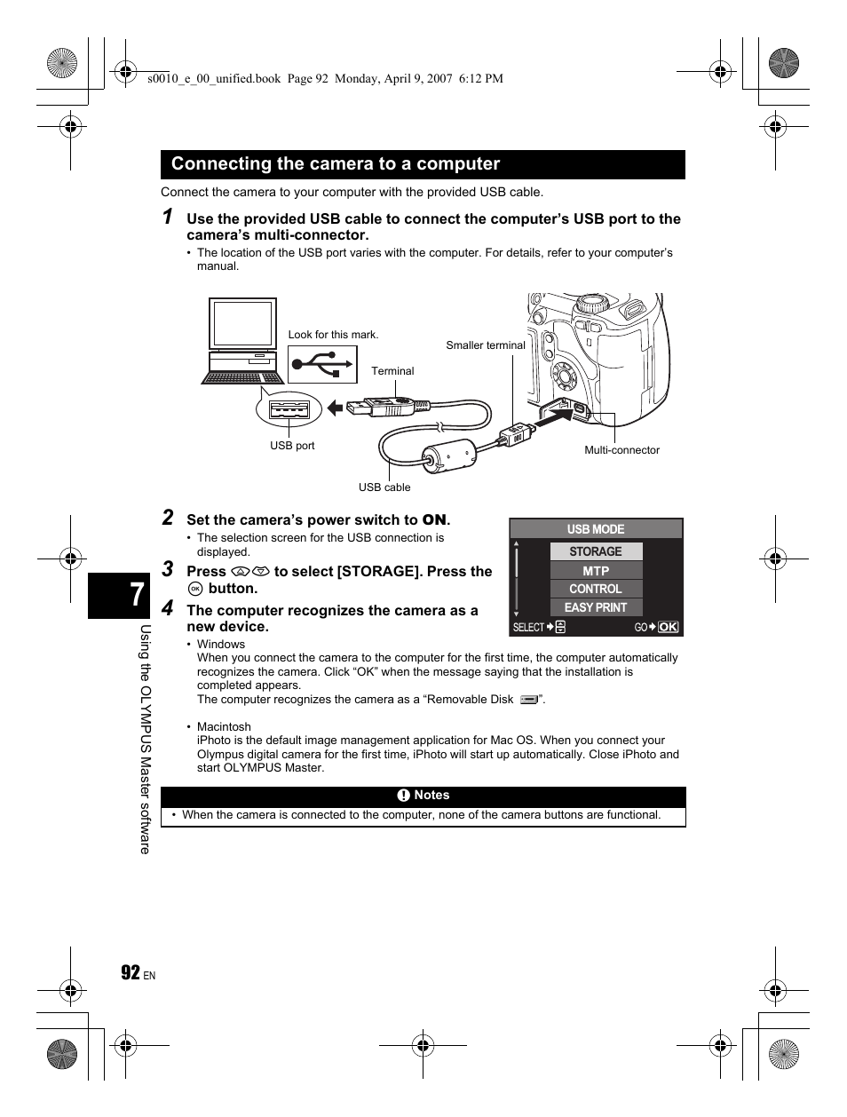 Connecting the camera to a computer | Olympus EVOLT E-510 User Manual | Page 92 / 140