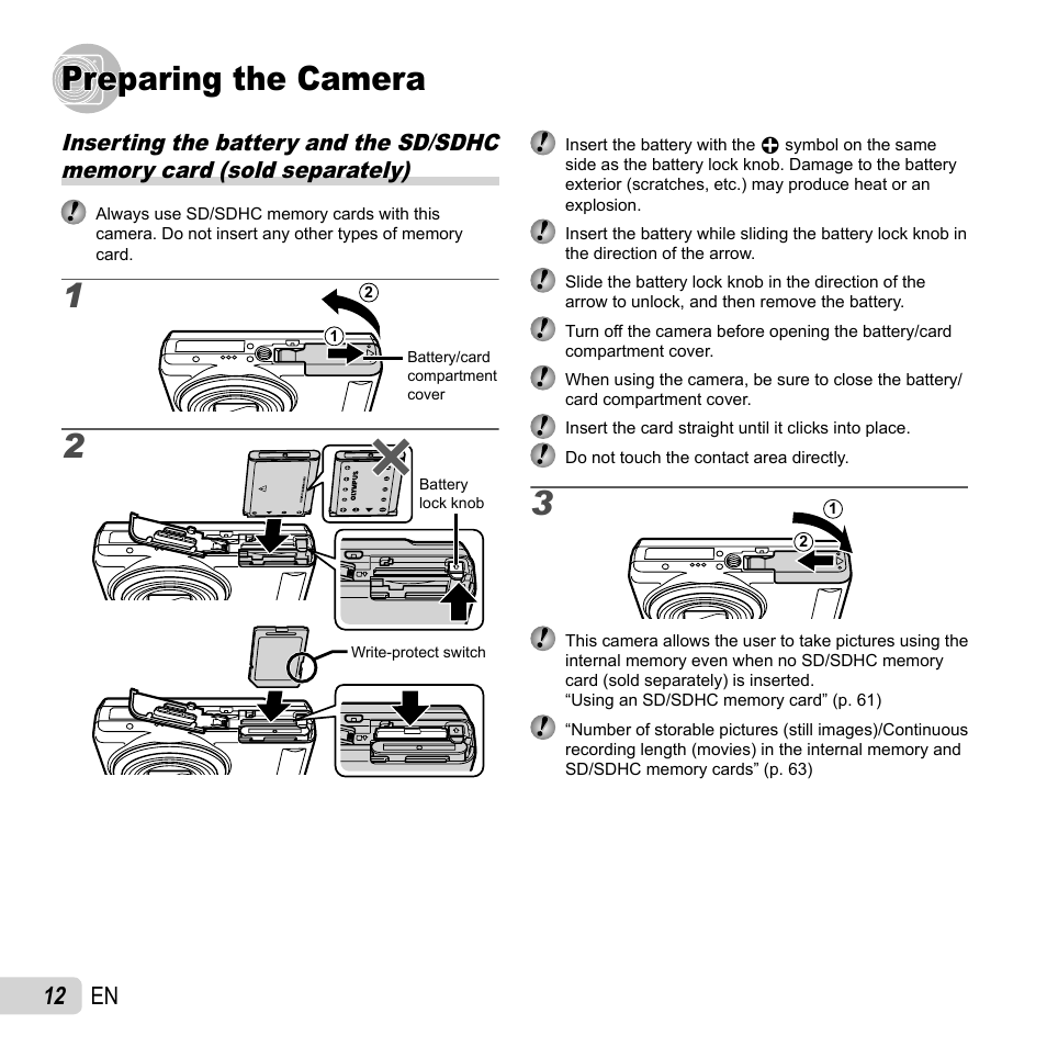 Preparing the camera, 12 en | Olympus VR-320 User Manual | Page 12 / 76