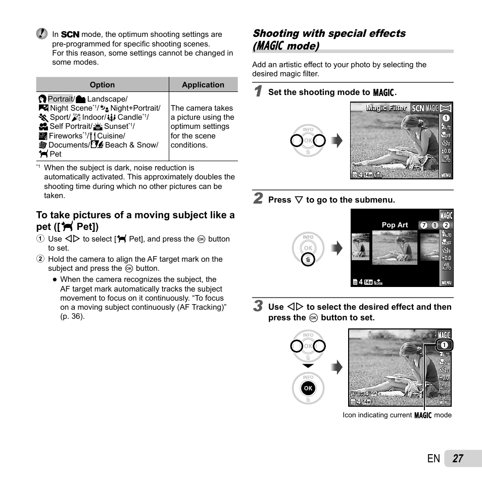 27 en, Shooting with special effects ( p mode) | Olympus VR-320 User Manual | Page 27 / 76