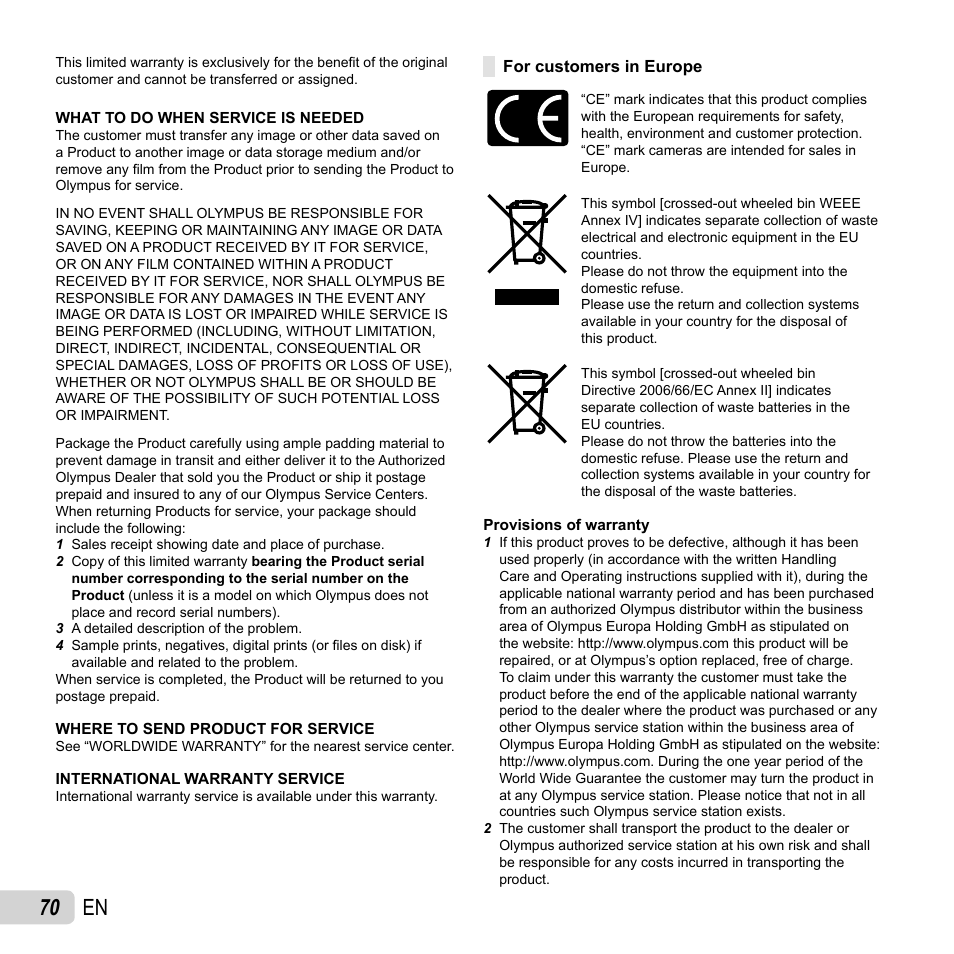 70 en | Olympus VR-320 User Manual | Page 70 / 76