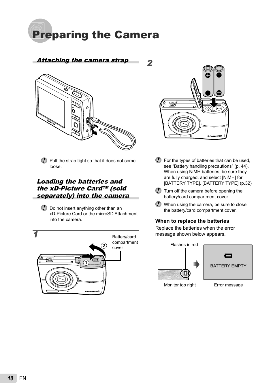 Preparing the camera | Olympus FE-26 User Manual | Page 10 / 60