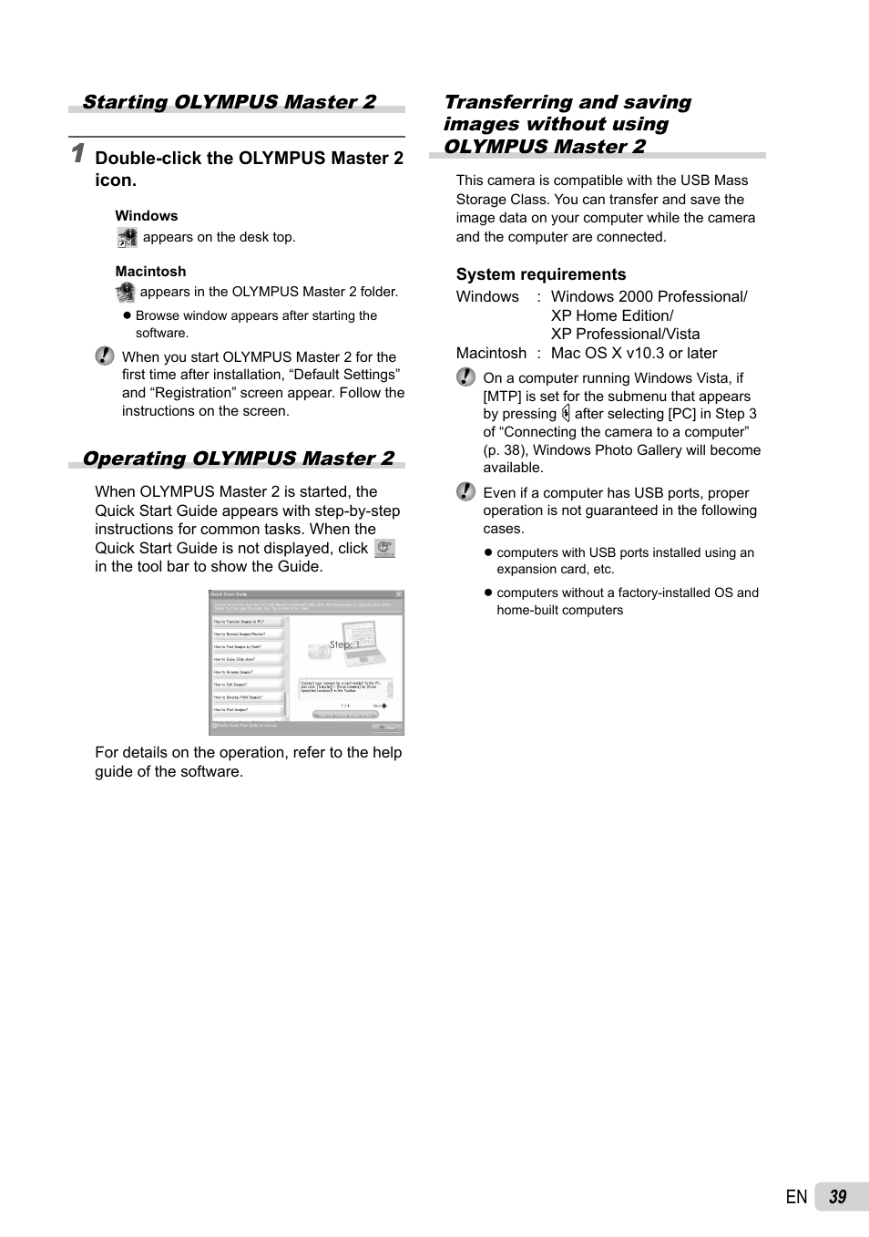 Starting olympus master 2, Operating olympus master 2 | Olympus FE-26 User Manual | Page 39 / 60