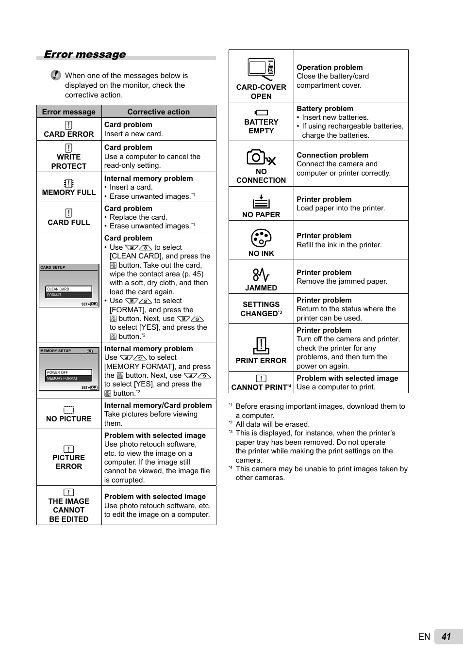 41 en error message | Olympus FE-26 User Manual | Page 41 / 60