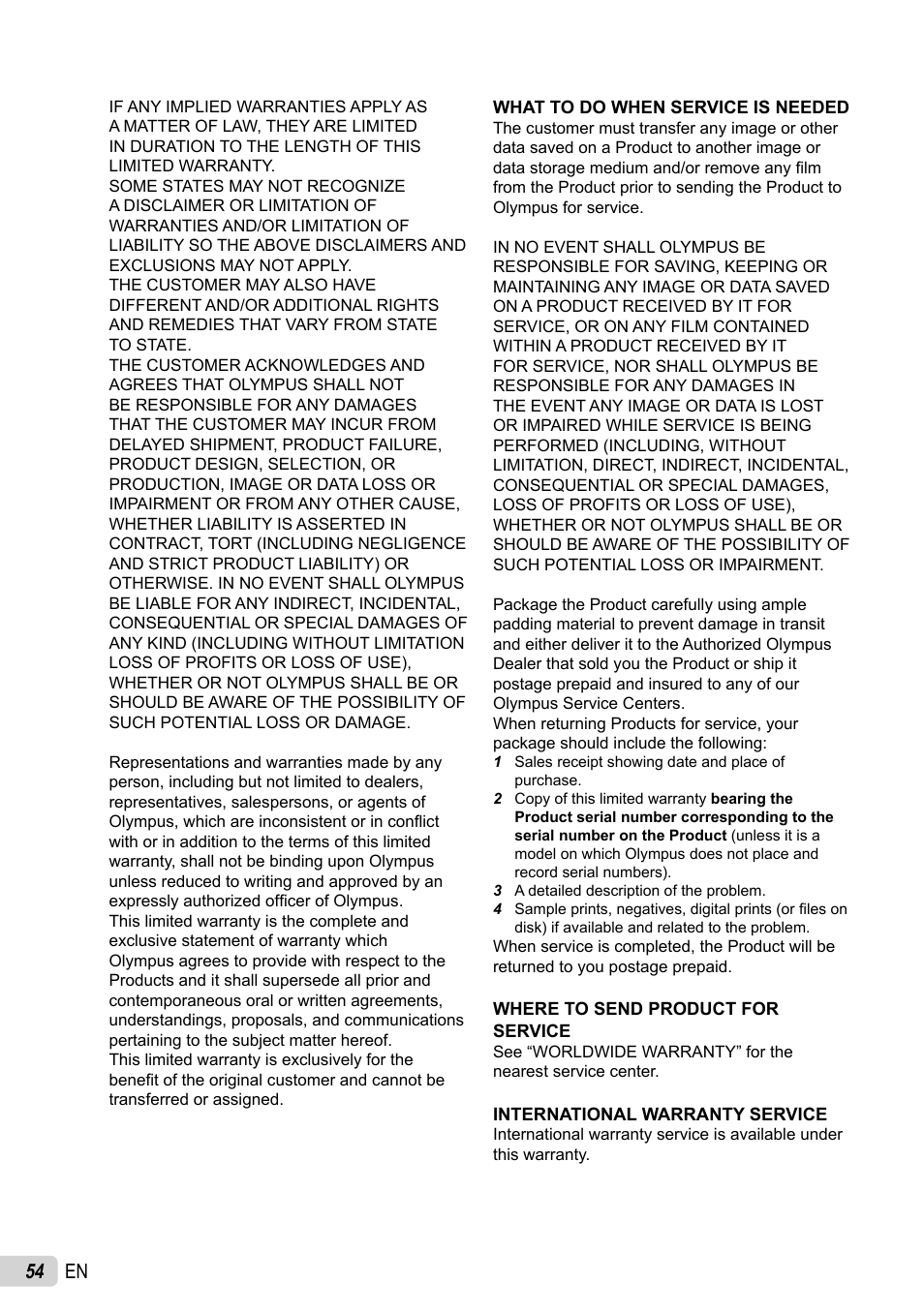 54 en | Olympus FE-26 User Manual | Page 54 / 60
