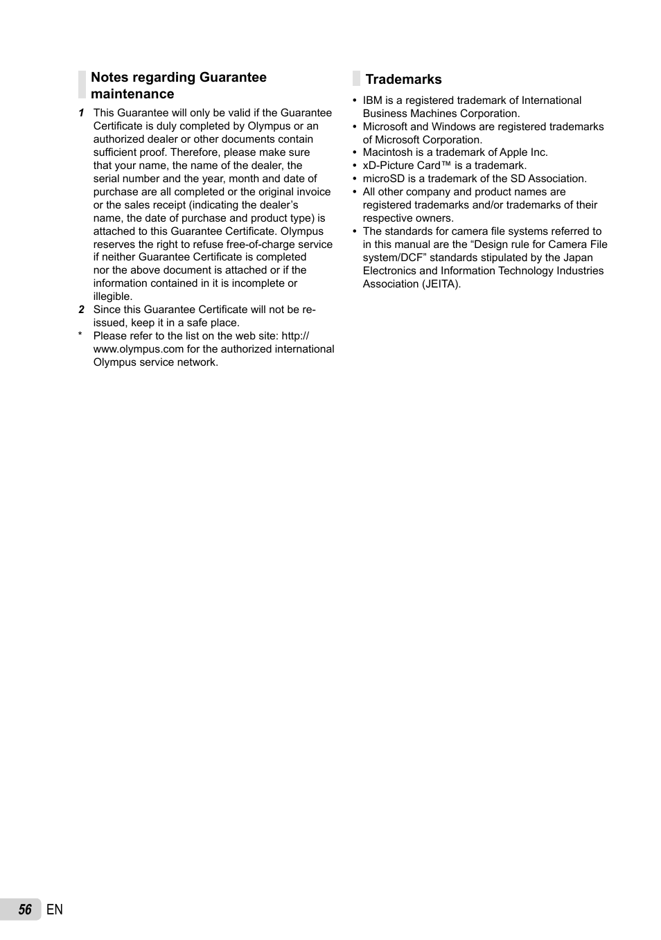 56 en | Olympus FE-26 User Manual | Page 56 / 60