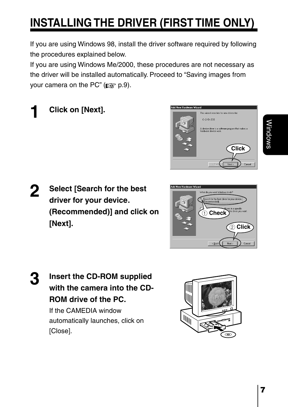 Installing the driver (first time only) | Olympus D-230 User Manual | Page 100 / 116