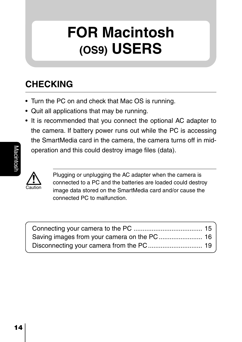 For macintosh (os9) users, For macintosh, Users | Os9), Checking | Olympus D-230 User Manual | Page 107 / 116