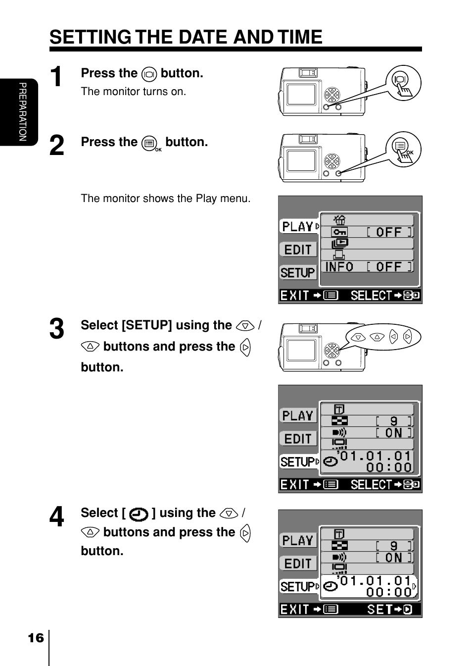 Setting the date and time, P. 16 | Olympus D-230 User Manual | Page 17 / 116