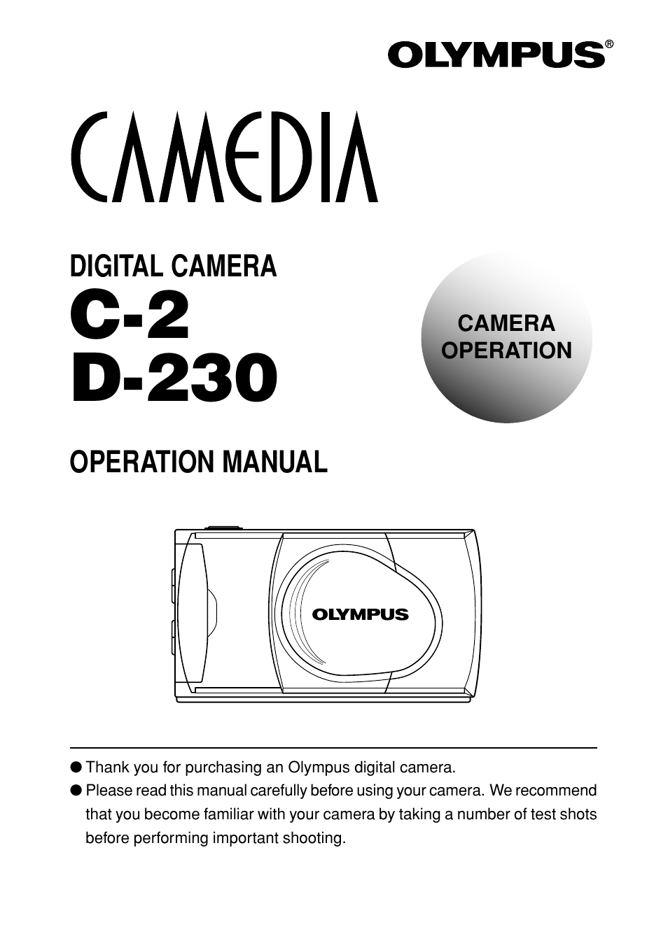 Camera operation, C-2 d-230 | Olympus D-230 User Manual | Page 2 / 116