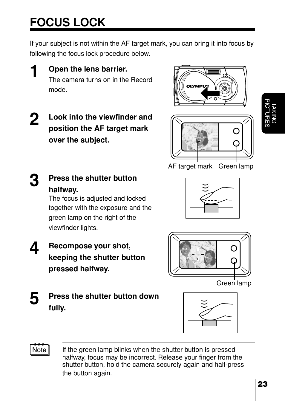 Focus lock | Olympus D-230 User Manual | Page 24 / 116