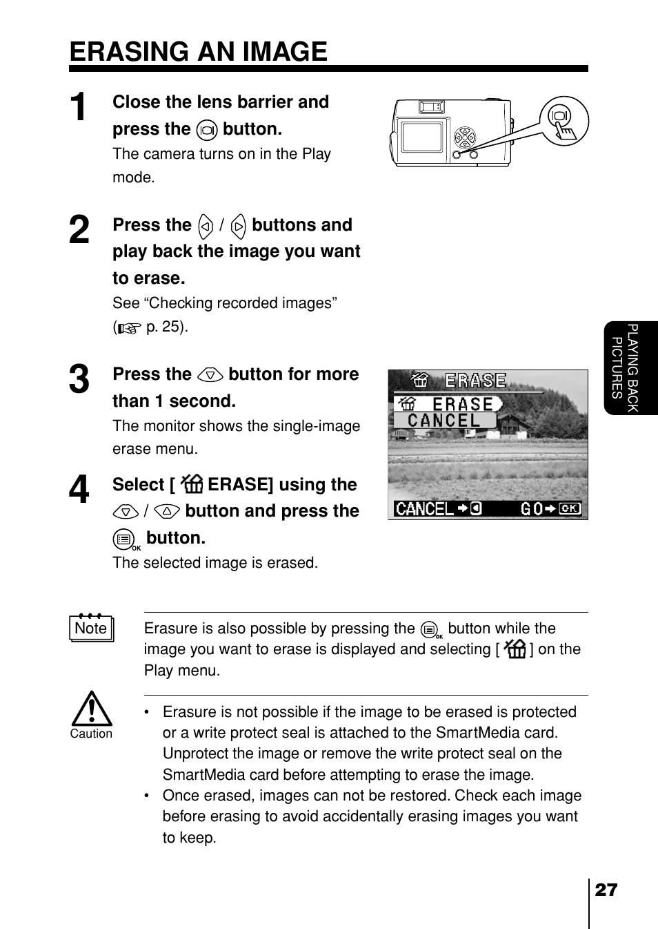 Erasing an image | Olympus D-230 User Manual | Page 28 / 116