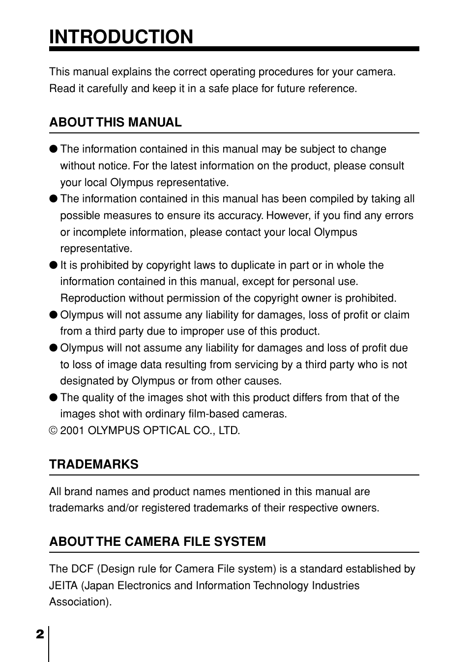 Introduction | Olympus D-230 User Manual | Page 3 / 116