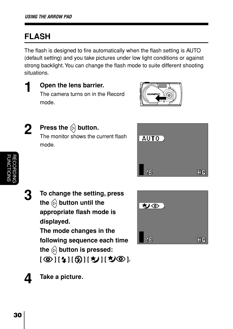 Flash, P. 30, P.30) | Olympus D-230 User Manual | Page 31 / 116