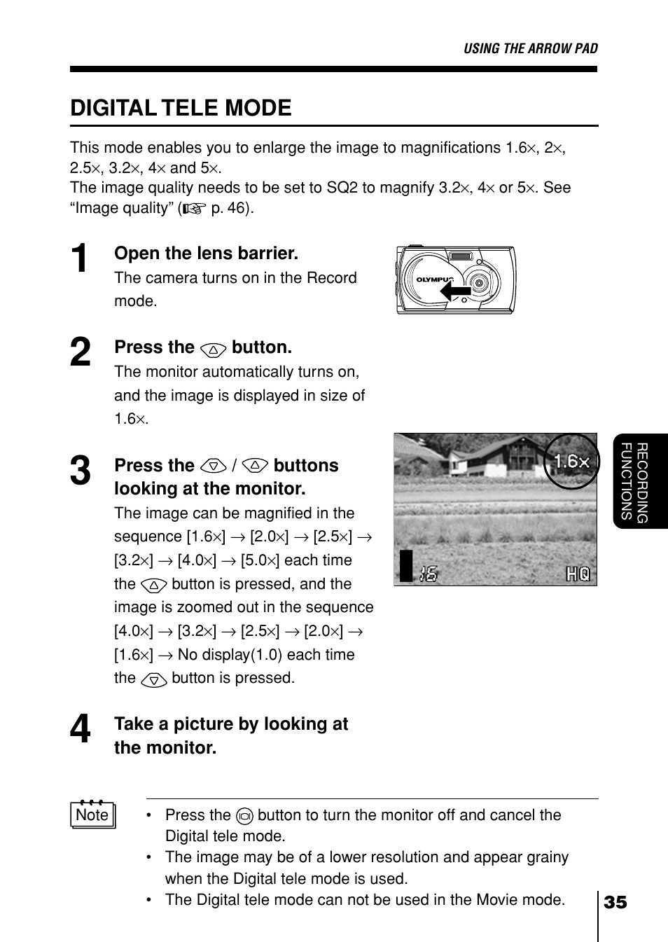 Digital tele mode, P. 35, P.35) | Olympus D-230 User Manual | Page 36 / 116