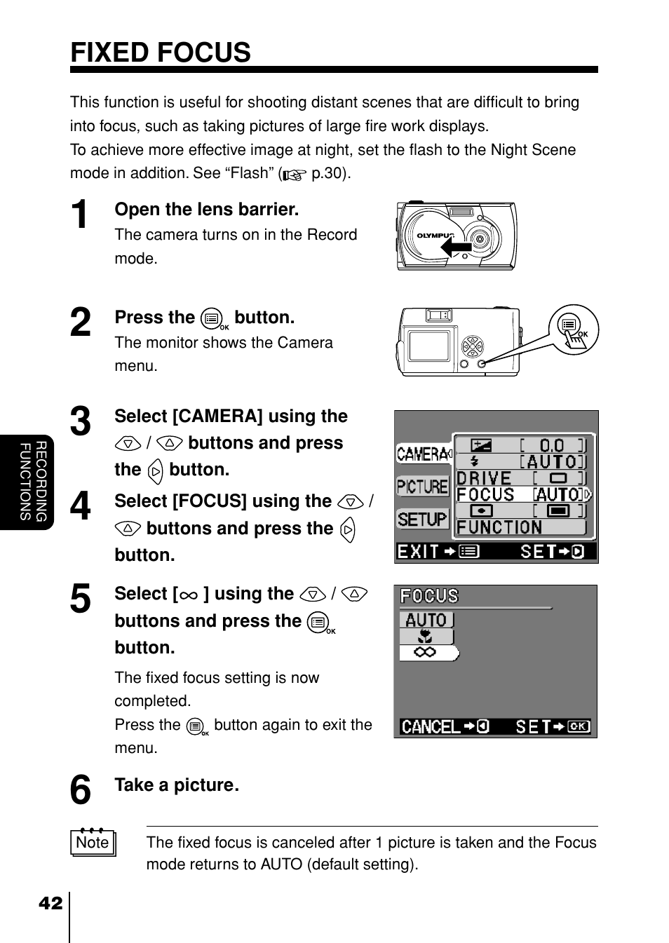 Fixed focus, P. 42, 33 | Olympus D-230 User Manual | Page 43 / 116