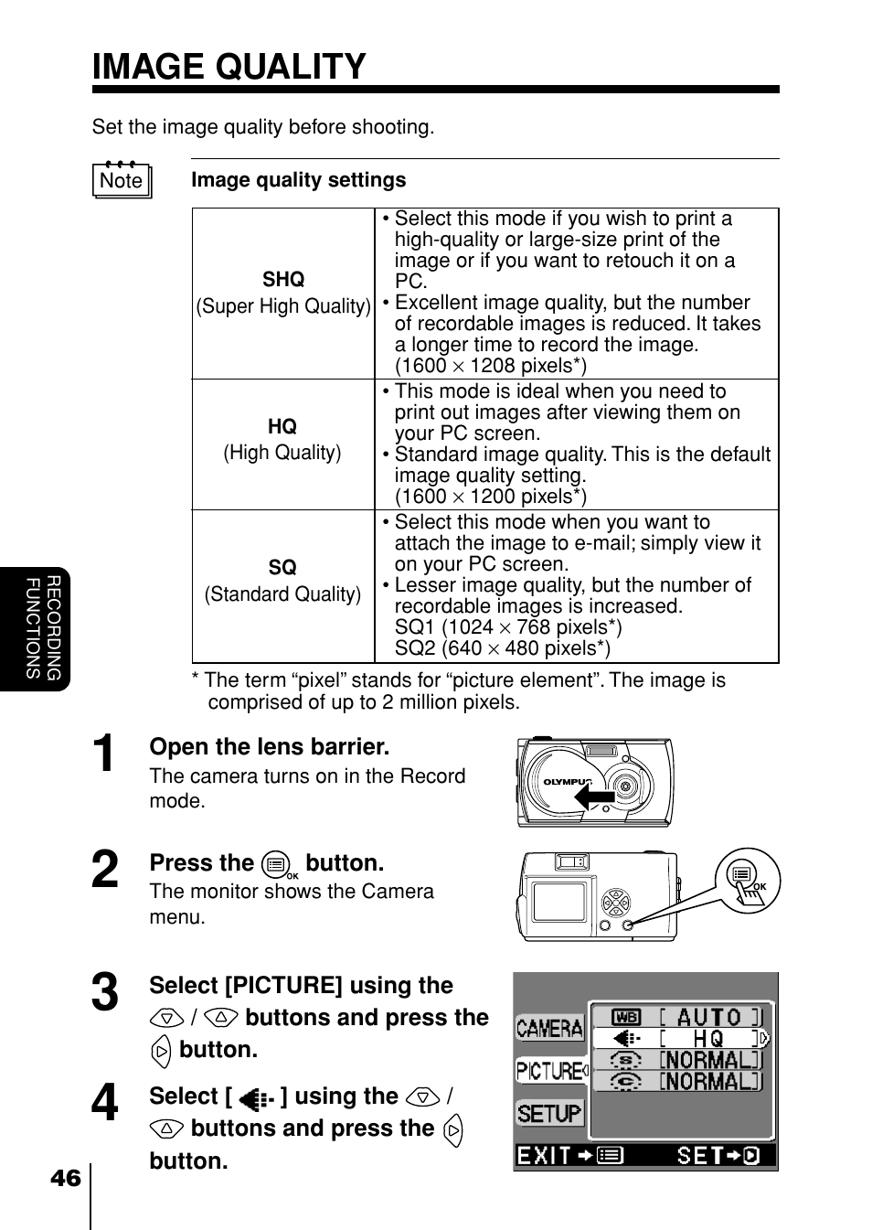 Image quality, P. 46, 59, P. 46 | P.46) | Olympus D-230 User Manual | Page 47 / 116