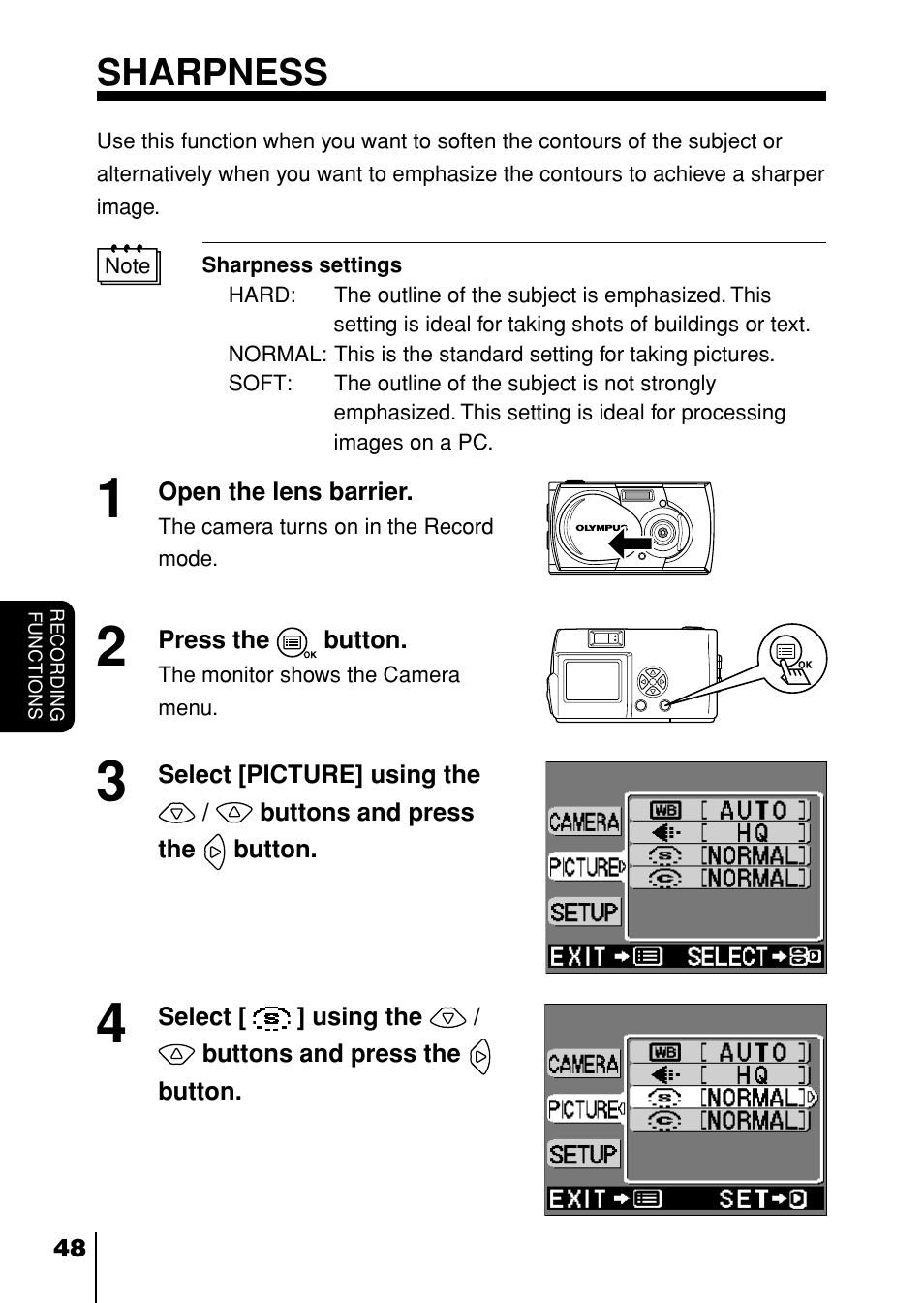 Sharpness | Olympus D-230 User Manual | Page 49 / 116