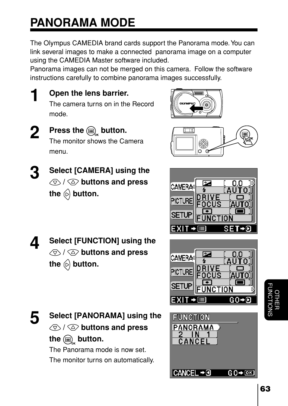 Panorama mode | Olympus D-230 User Manual | Page 64 / 116