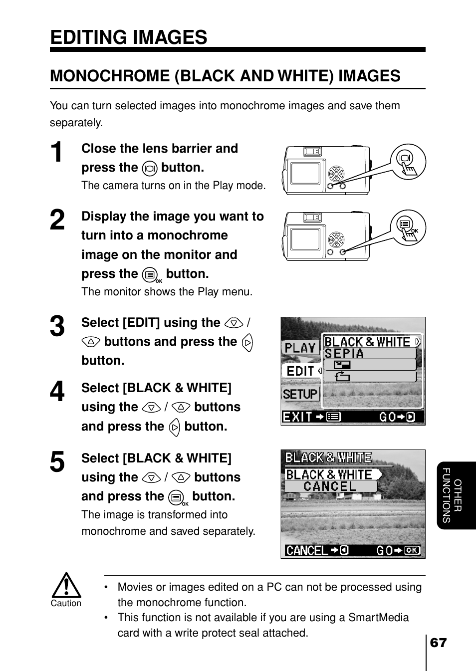 Editing images, Monochrome (black and white) images | Olympus D-230 User Manual | Page 68 / 116